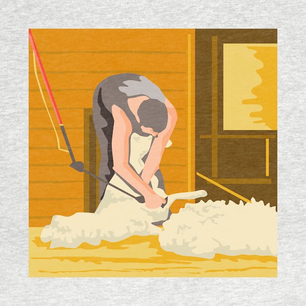 Farmer Farmworker Shearing Sheep WPA by retrovectors